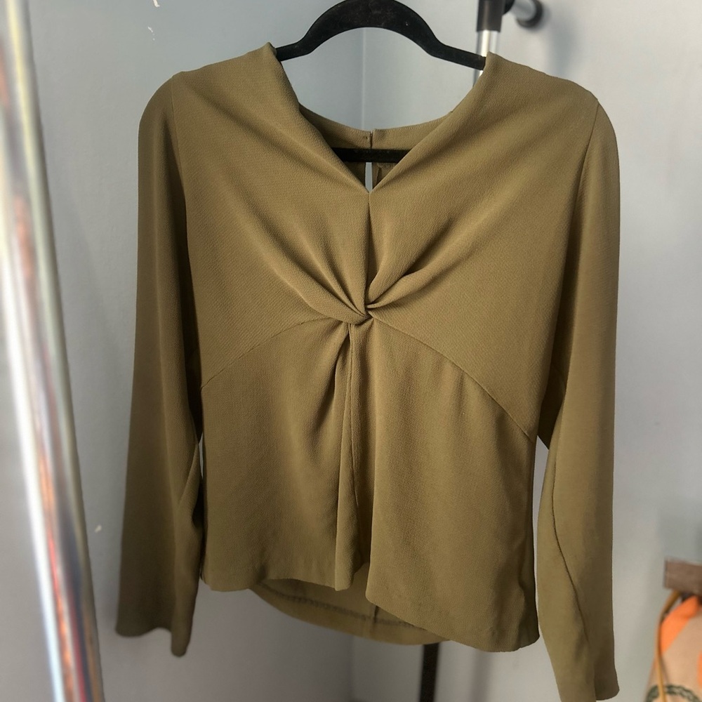Prologue Olive Green Twist Front Long Sleeve Blouse Women’s Small Top